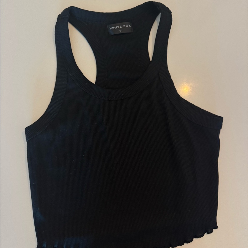 White Fox Black Ribbed Tank Top